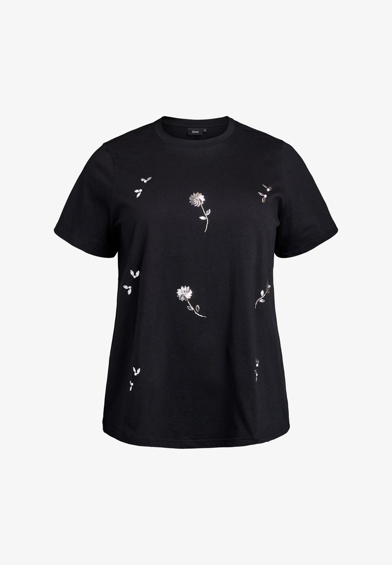 T-shirt Femme Ulla Popken Imprimé Chiens - Coupe Classique Grande Taille (48-50) - Manches Mi-Longues - Noir