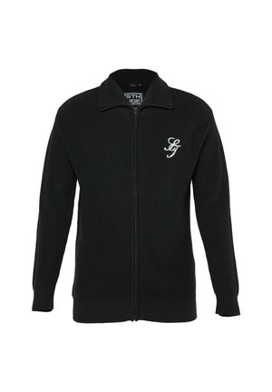 STHUGE, CARDIGAN, OVERSIZED, RIBBED KNIT, STAND-UP COLLAR, ZIP, UP TO 8XL - Strickjacke - black