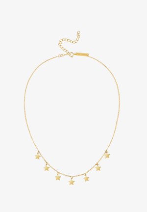 Guld-tonad halsband med en delikat kedja och fem små stjärnformade hängsmycken som är lika stora och jämnt fördelade. Justerbar lås.