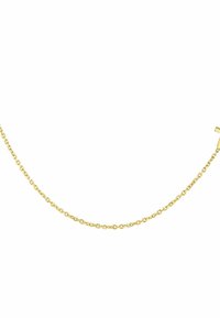 Collar de cadena de oro con eslabones ovalados, textura suave y un cierre simple. El diseño es minimalista y ligero.