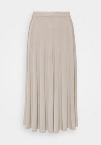 Faltender Midirock in hellbeige. Hergestellt aus weichem Stoff mit glatter Textur. Verfügt über einen taillierten Bund und eine fließende Silhouette.