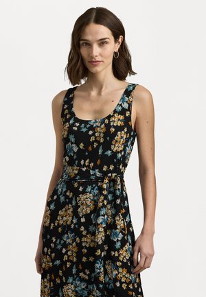 Lauren Ralph Lauren FLORAL BELTED CREPE SLEEVELESS DRESS - Vestito casual - black multi
