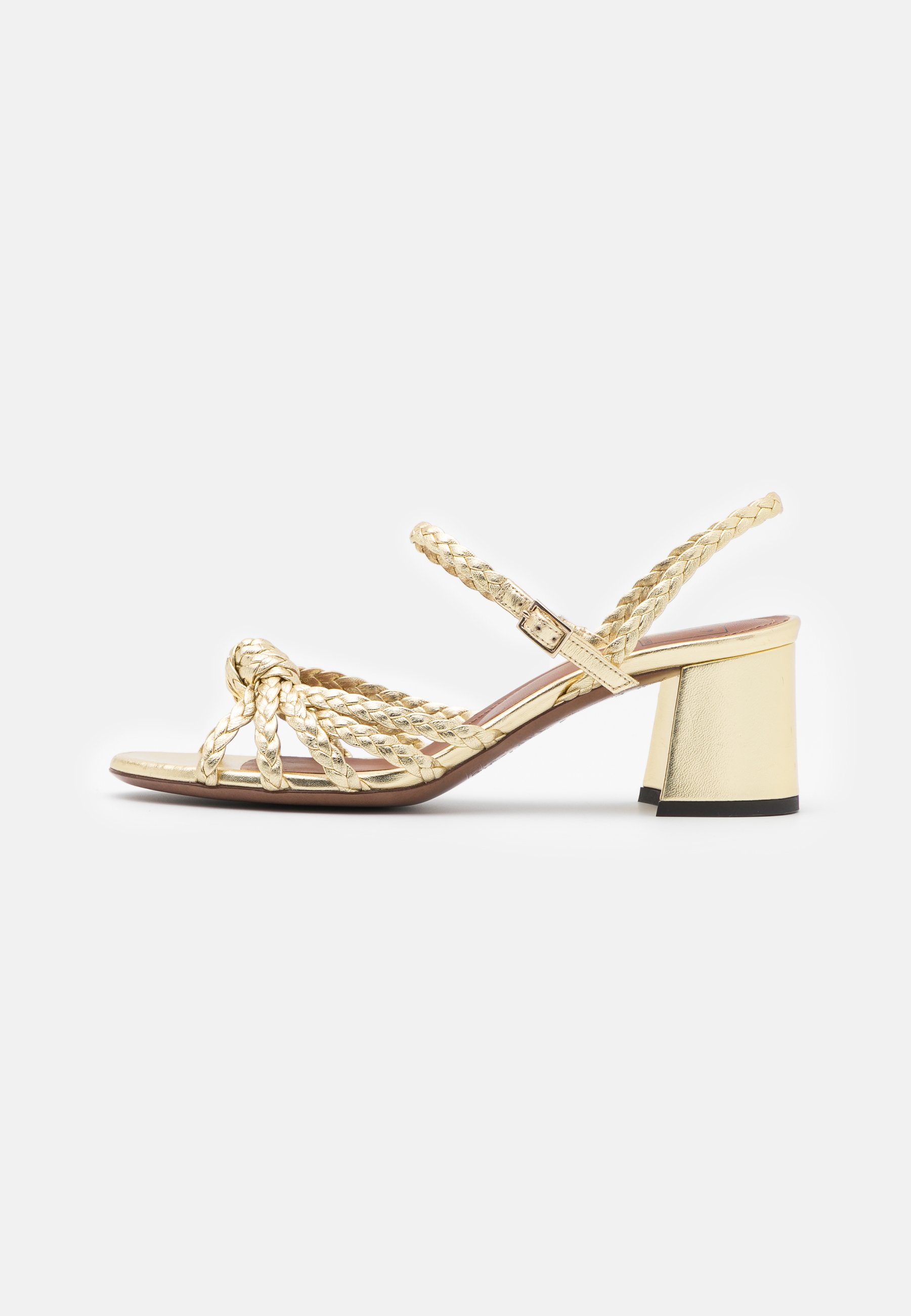 gold block heel sandals