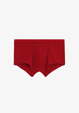 Rode katoenen boxershorts met een effen kleur, elastische tailleband met logo, en een voorvak voor extra ondersteuning.