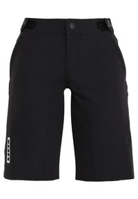 Mustat shortsit, jotka on valmistettu sileästä ja kestävästä kankaasta. Ominaisuuksiin kuuluvat napitus, taskut ja huomaamaton brändäys vasemmassa jalassa.