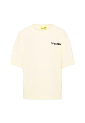 Kortærmet creme t-shirt med sort "BARROW" logo på øverste venstre bryst og en gul nakkeetiket.