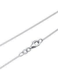 Silberne Kettenhalskette, flaches Design mit geflochtenem Muster, ausgestattet mit einem Karabinerhaken und runden Gliedern. Markiert mit "925" für Sterling Silber.