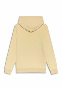 Hoodie beige à manches longues avec des poignets et un ourlet côtelés, présenté de dos sur un fond blanc.
