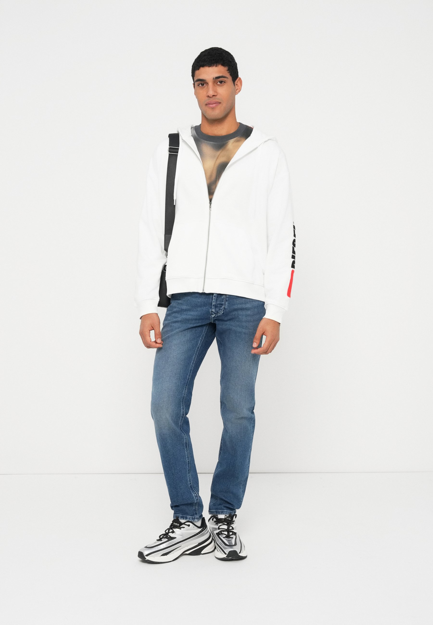 Diesel ZIP HOOD - Zip-up sweatshirt - white - Zalando.co.uk
