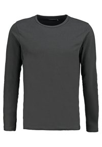 Langærmet t-shirt i mørkegrå bomuld med rund hals, lige snit og glat tekstur uden mønstre eller detaljer.