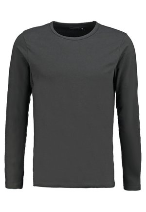 T-shirt a maniche lunghe in cotone grigio scuro, con collo a giro, taglio dritto e superficie liscia senza motivi o accenti.