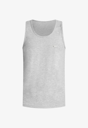 Grijze katoenen tanktop met een ronde halslijn en zonder mouwen. Heeft een klein logo label aan de linkerkant van de borst.