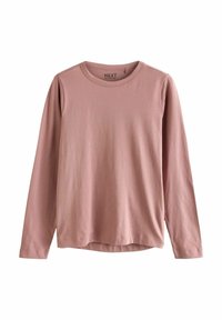 Langarm-T-Shirt mit Rundhalsausschnitt aus weichem, pinken Baumwollstoff. Glatte Textur mit lockerer Passform und abgerundetem Saum am unteren Ende.