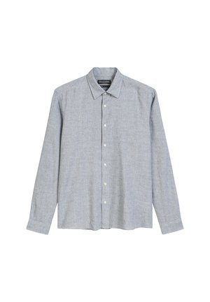 Camicia button-up azzurro chiaro a maniche lunghe in tessuto testurizzato. Presenta un colletto classico e una chiusura frontale con bottoni, con una vestibilità rilassata.