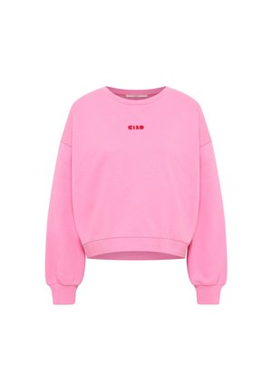Pink long-sleeve crewneck sweatshirt with ribbed cuffs and hem, featuring small red embroidered text "CIAO" at chest center.