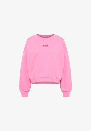 Pink long-sleeve crewneck sweatshirt with ribbed cuffs and hem, featuring small red embroidered text "CIAO" at chest center.
