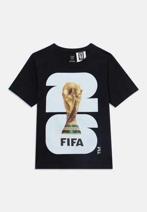 Black T-shirt with large white "2026" numbers, FIFA World Cup trophy graphic in the center, and "FIFA" text below the trophy.