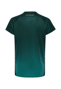 Grön sporttröja med korta ärmar, med en mjuk yta och gradientdesign. Har en logodetalj nära halsringningen.
