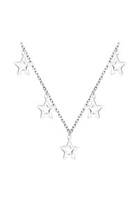 Sølv stjernet pendant halskæde med fem udskårne stjerneformer langs en delikat kæde, der skaber en lagdelt effekt.