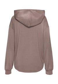 Hooded sweatshirt in muted mauve. Soft fabric, relaxed fit, and long sleeves with ribbed cuffs. Seam detailing at shoulders and hood.
