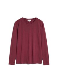 Langsleeve shirt in bordeaux, gemaakt van zacht materiaal. Heeft een ronde halslijn en een relaxed fit, geschikt voor casual draag.