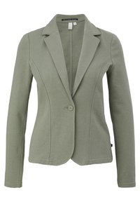 Blazer vert clair cintré avec manches longues, fermeture par un bouton, revers crantés et taille ajustée pour femme taille small.