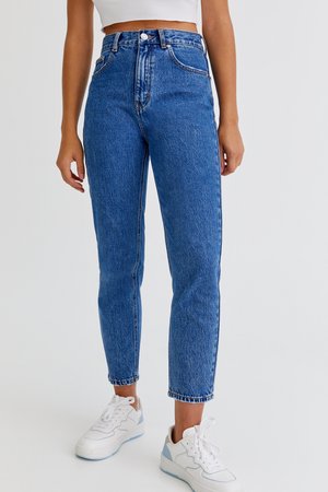 MOM FIT - Straight leg jeans - dark-blue denim