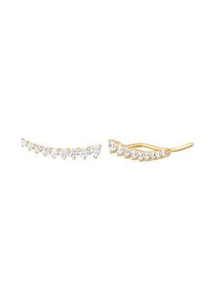 Ohrringe in Goldeffekt mit einem geschwungenen Design, verziert mit funkelnden klaren Steinen in einer Reihe, die ein elegantes und schlankes Erscheinungsbild bieten.