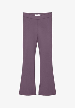 Lilla højtaljede flare-bukser med en søm ned midten af hvert ben, lavet af et blødt, strækbart stof.