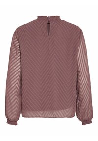 Haal mauve paita, jossa on herringbone-kuvio, smockattu pääntie ja pitkät hihat. Avaus takana nappidetaililla.