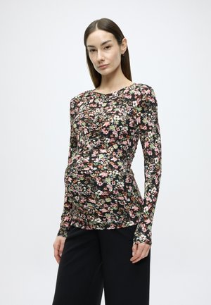 OLMKODI L/S RUCHING TOP JRS - Top dugih rukava - black aop:floral (kodi) romance rose