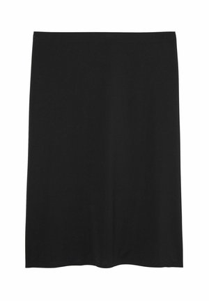 Svart knälång kjol i smidigt, stretchigt material. Har en enkel, rak design utan synliga mönster eller utsmyckningar.