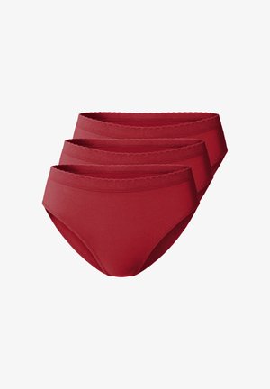 Rote Baumwollslips im Set von drei, mit glatter Textur, mittelhohem Bund und geschwungenen elastischen Banddetails.