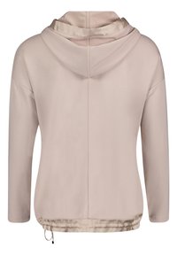 Ljusbeige långärmad huvtröja med en söm längs ryggen och en justerbar dragsko i nederkant.