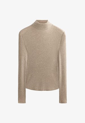 Beige geribbelde lange mouwen coltrui met slim fit en zachte, gestructureerde breiwerk.