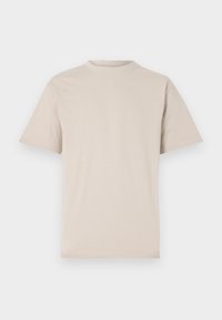 Béžové bavlněné tričko s kulatým výstřihem, krátkými rukávy a rovým lemem. Hladká textura a minimalistický design, vhodné pro každodenní nošení.