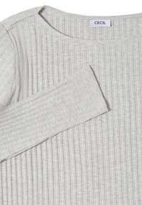 Svetle šedý pruhovaný dlouhý rukáv top s kulatým výstřihem, s překlopeným rukávem vpředu a s visačkou "CECIL" uvnitř límce.