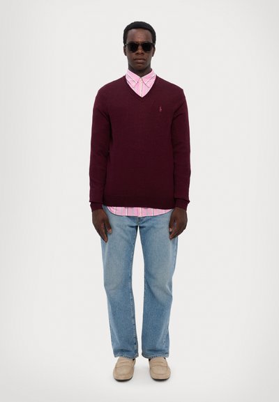 Polo Ralph Lauren SLIM FIT WASHABLE WOOL V-NECK JUMPER - Džemperis - aged wine heather