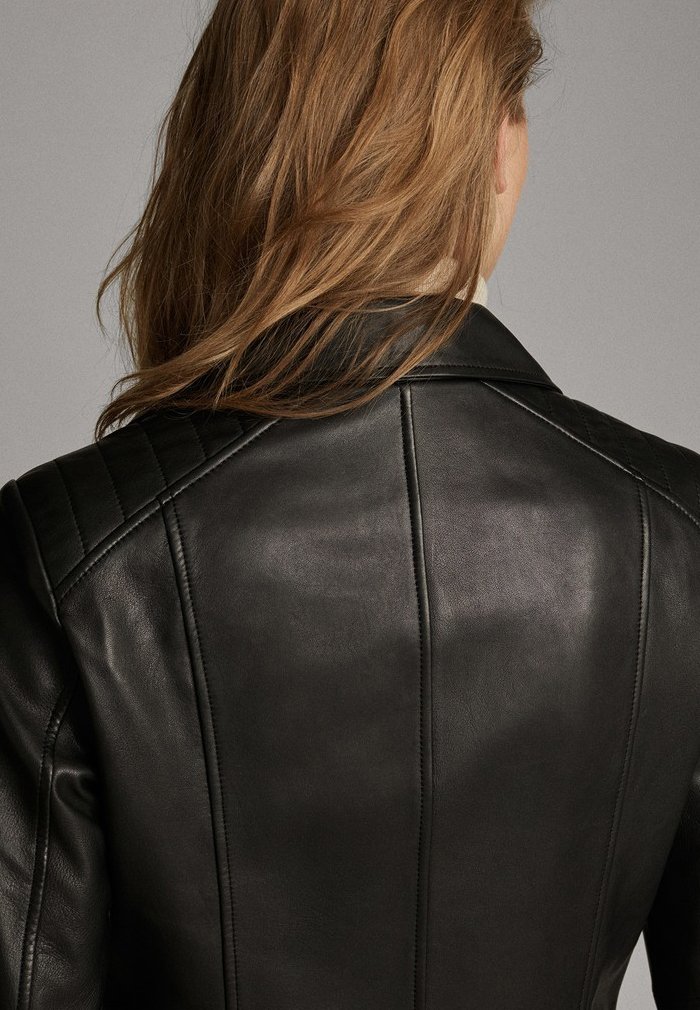 Massimo Dutti MIT STEPPNÄHTEN Skinnjacka black Zalando.se Massimo Dutti NAPPA Skinnjacka black Zalando.se