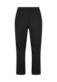 Schwarze, kurze Hosen mit elastischem Bund, glatter Textur und ohne sichtbare Muster oder Hardware-Details.