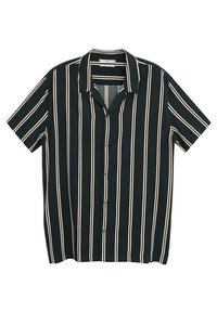 Korte mouwen knoopshirt in donkergroen met witte verticale strepen, kraag en een ontspannen pasvorm. Gemaakt van lichte stof.