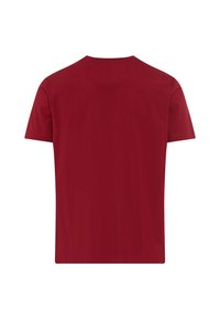 Kurzärmliges T-Shirt aus Baumwolle in einheitlichem Rotton, mit rundem Halsausschnitt und einer sauberen, glatten Textur ohne Verzierungen.