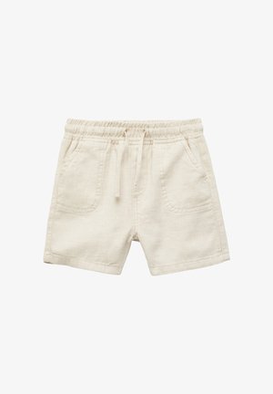Shorts i en blanding af hør i beige med elastisk talje, snøre og to forlommer. Har en struktureret overflade.
