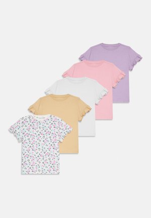 Friboo 5 PACK T-SHIRT WITH RUFFLE SLEEVE - T-shirt imprimé - white/lilac/beige
