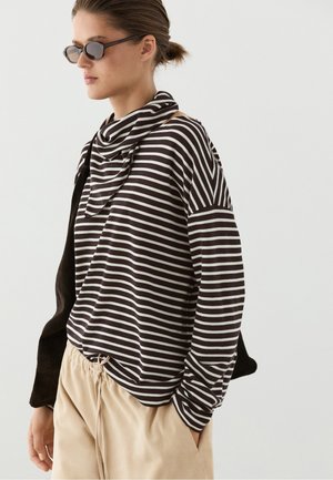 Massimo Dutti STRIPED WITH SCARF DETAIL - Long sleeved top - dark brown