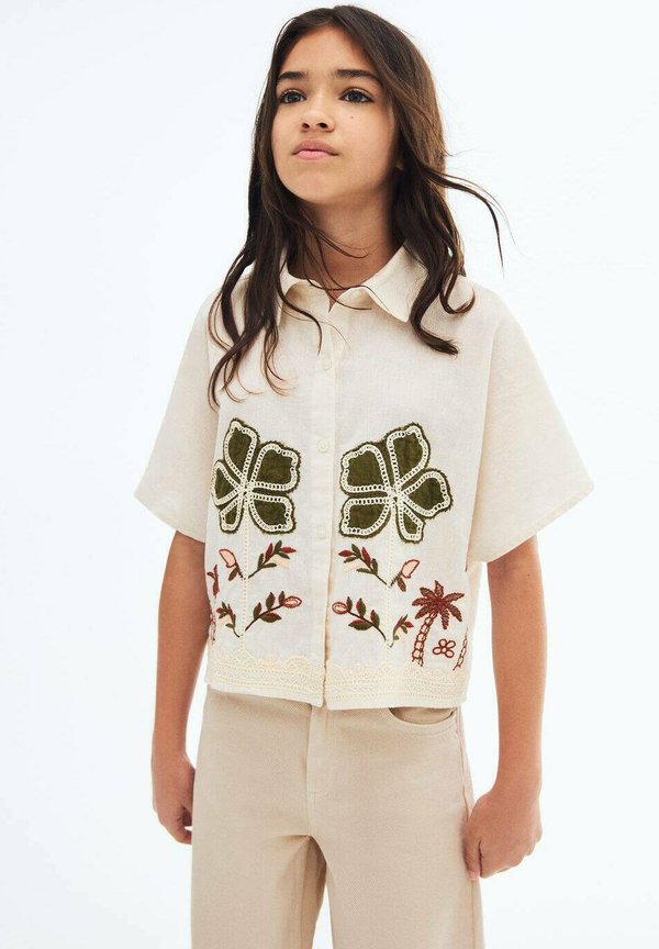 MIT BLUMENSTICKEREI - Button-down blouse - ecru3