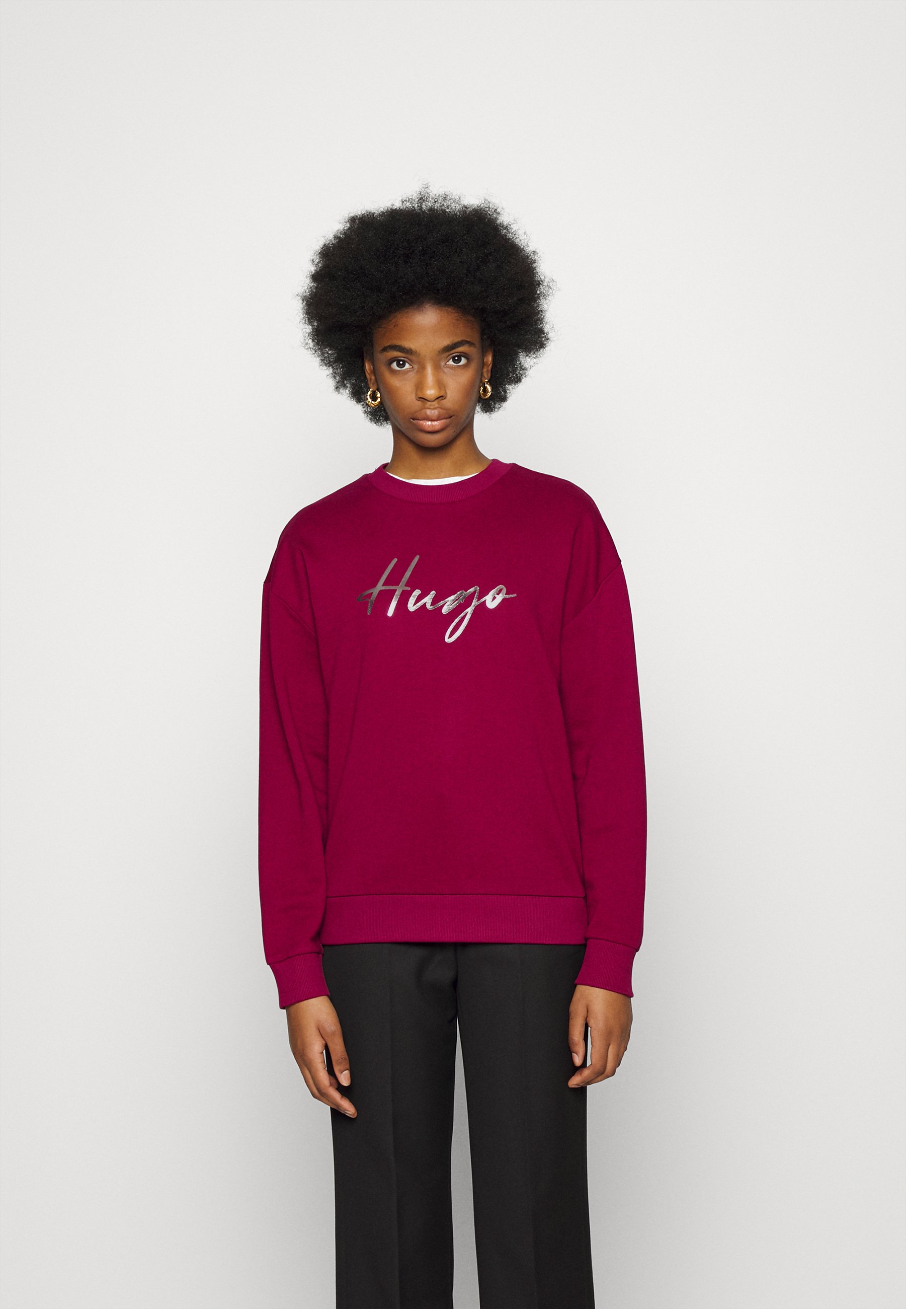 Sudaderas MUJER | BOSS Sudadera con capucha relaxed fit de felpa de rizo  con logo en el pecho Plata | LiveAndWorkByFaith