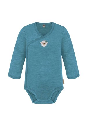 WICKELBODY MERINO LANGARMBODY STRAMPLER EINTEILER MIT KNOPF - Body - blau