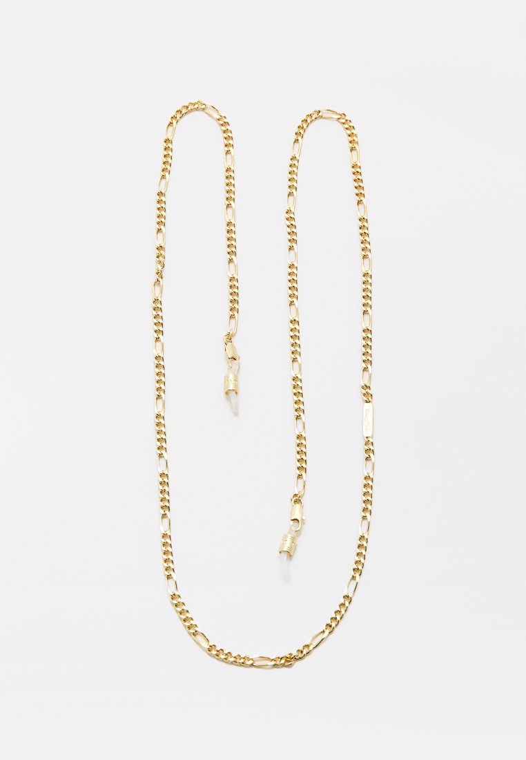 Goldkette mit abwechselnd gedrehten und flachen Gliedern, mit einem Verschluss an einem Ende und einem dekorativen Element am anderen.