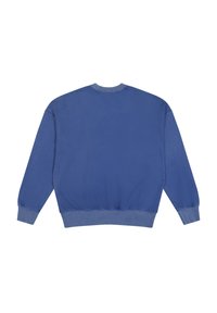 Felpa blu con maniche lunghe, polsini e orlo a coste, e scollatura rotonda. Tessuto liscio con un colore uniforme e senza motivi.